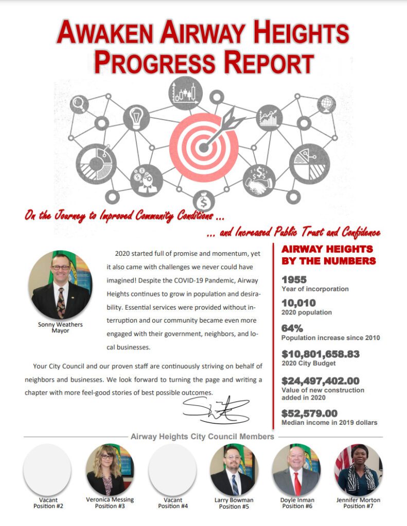 A preview of the Awaken Airway Heights Progress Report first page.