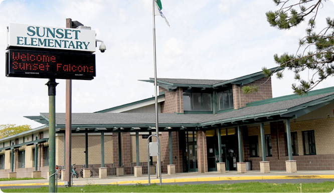 The exterior of Sunset Elementary School in Airway Heights.