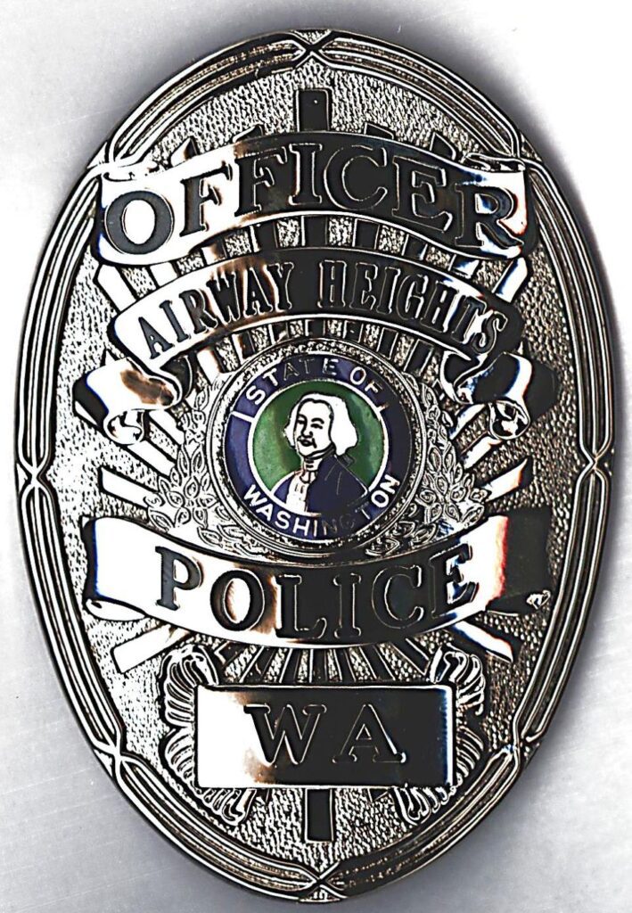 Metal Police Department Patch for Airway Heights.