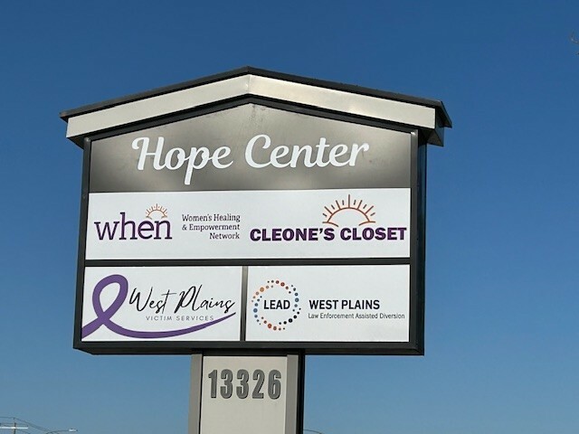 The Hope Center sign as seen from the road.